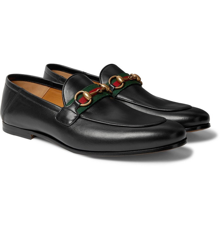 Photo: Gucci - Brixton Webbing-Trimmed Horsebit Collapsible-Heel Leather Loafers - Black