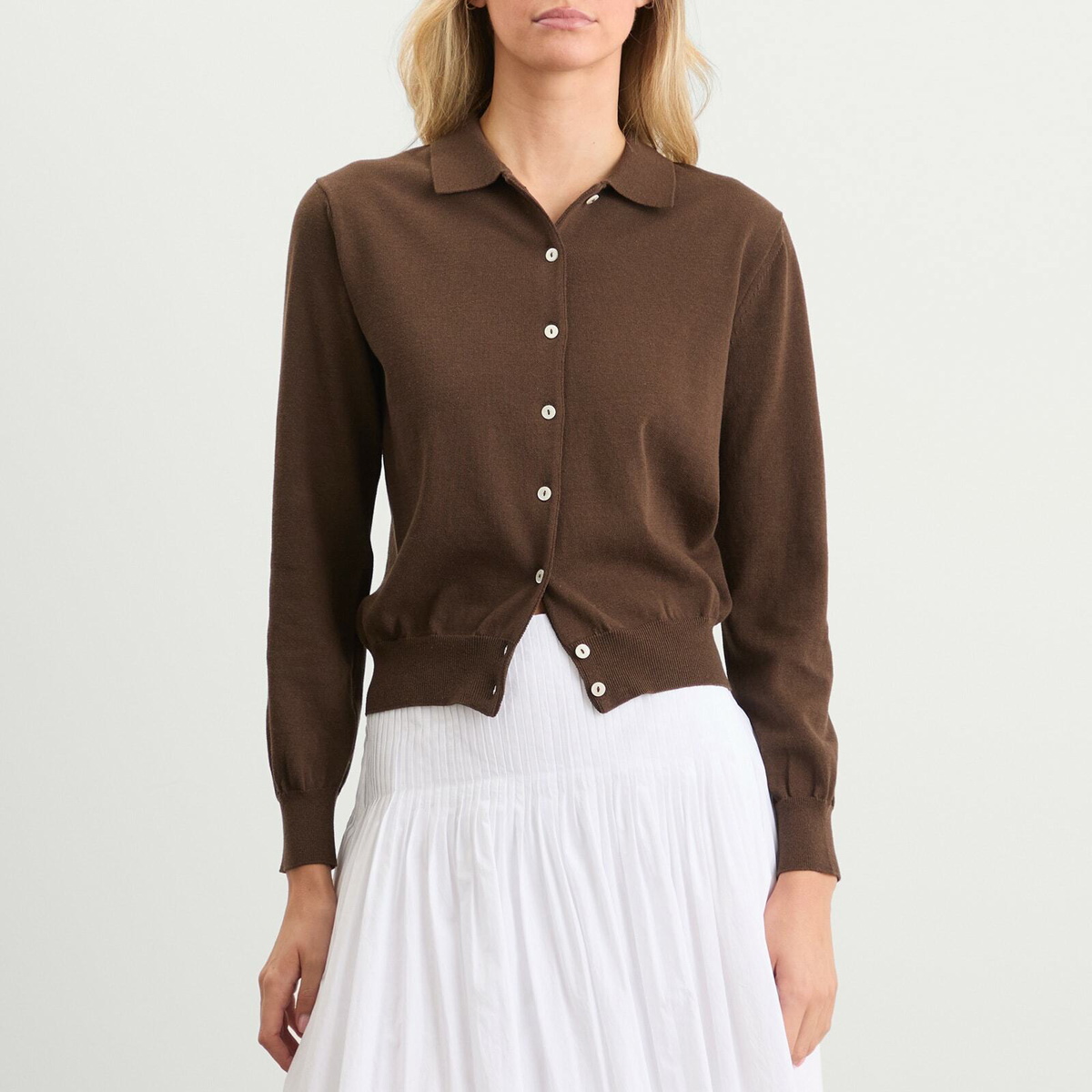 Nothing Written Women's Villa Cotton Collar Cardigan in Brown