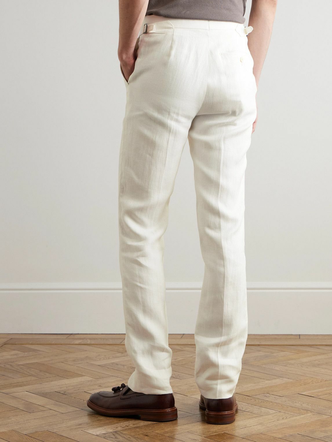 Kingsman - Herringbone Linen-Twill Tuxedo Trousers - Neutrals
