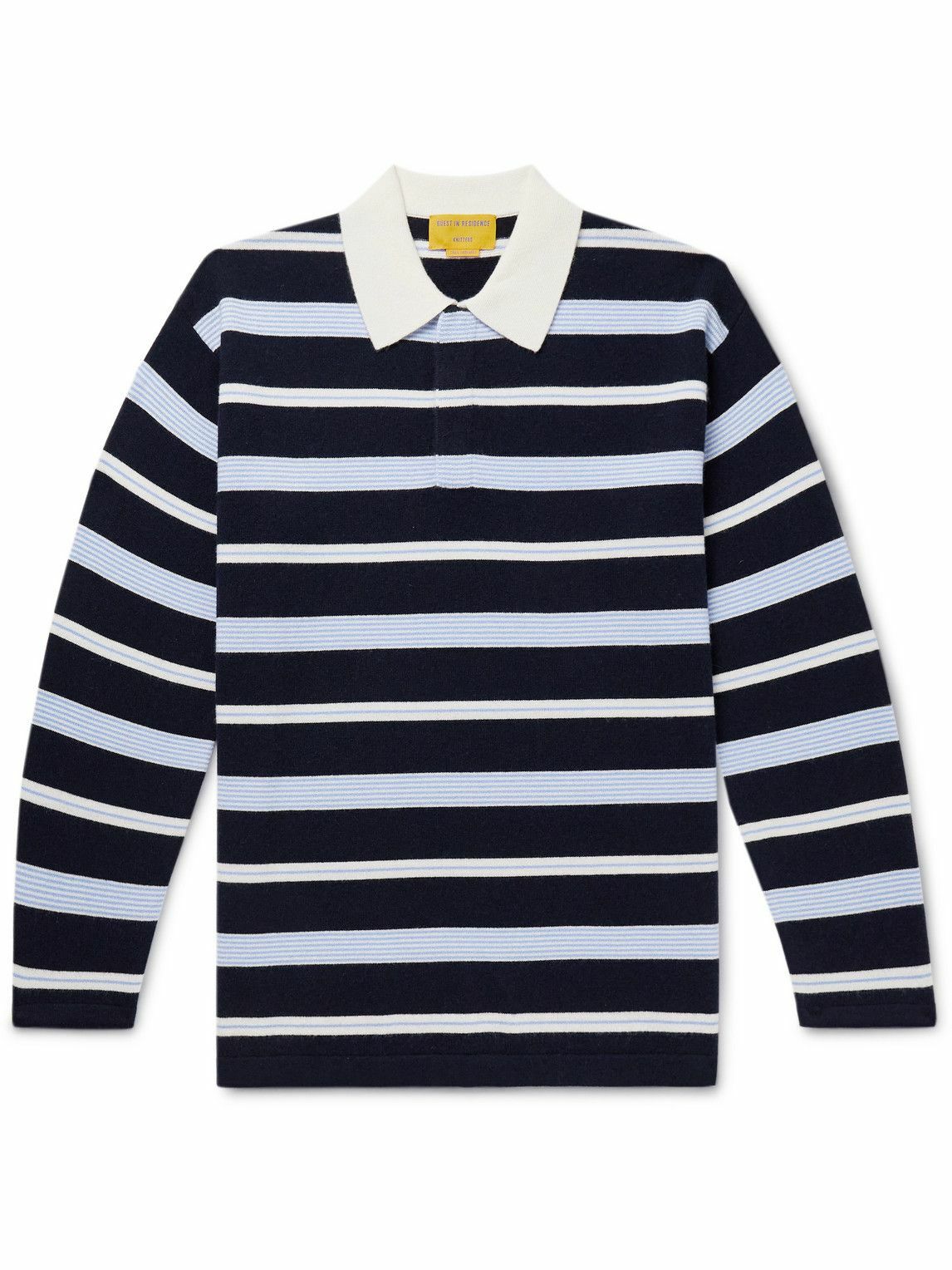 Guest In Residence - Striped Cashmere Polo Shirt - Blue