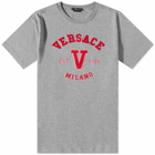 Versace Men's Varsity Logo T-Shirt in Grey/Red