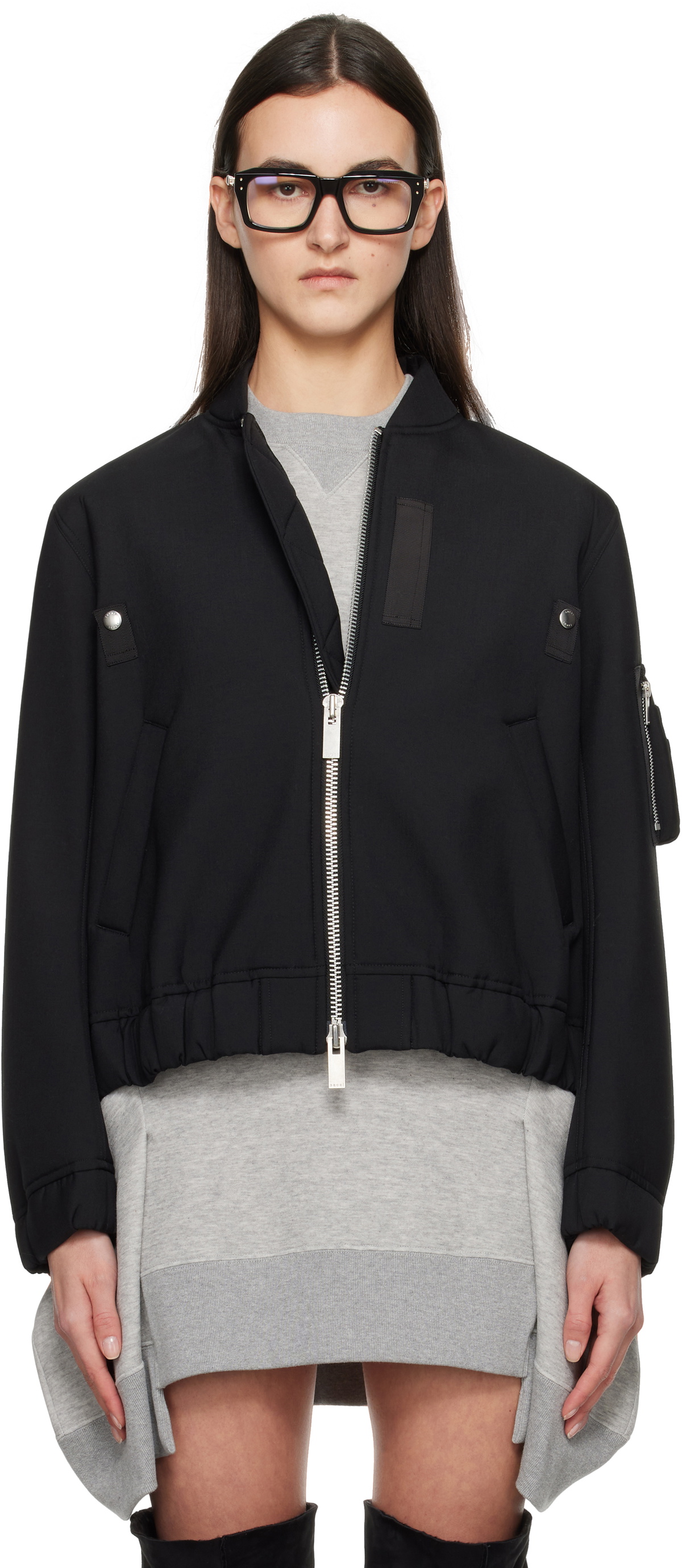 sacai Black Suiting Bonding Bomber Jacket Sacai