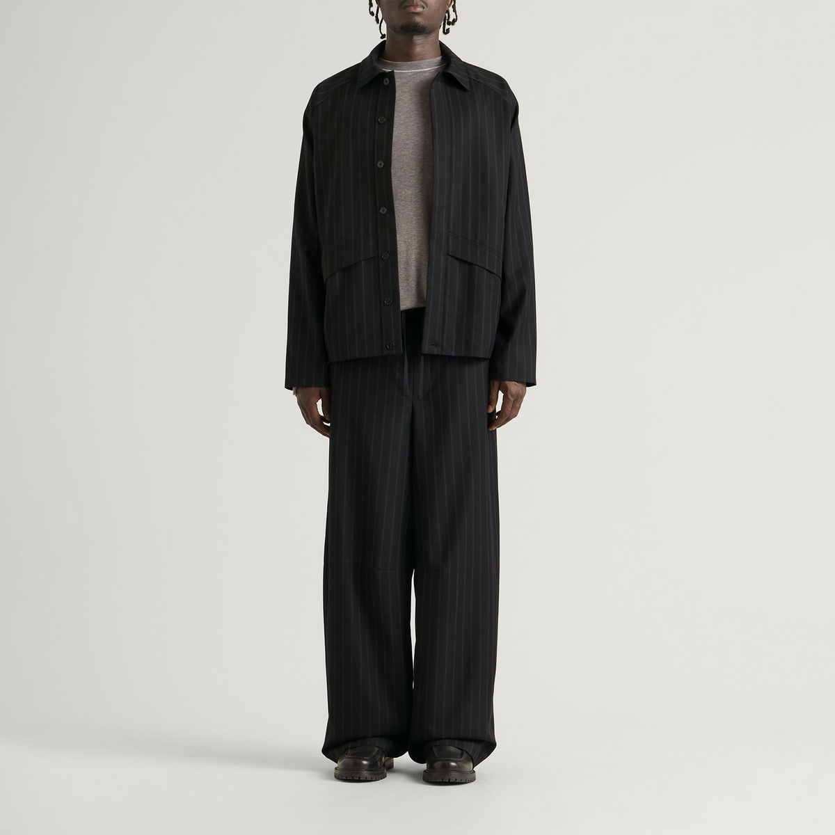 END. x Samsøe Samsøe Men's Saarvo Overshirt in Black Pinstripe