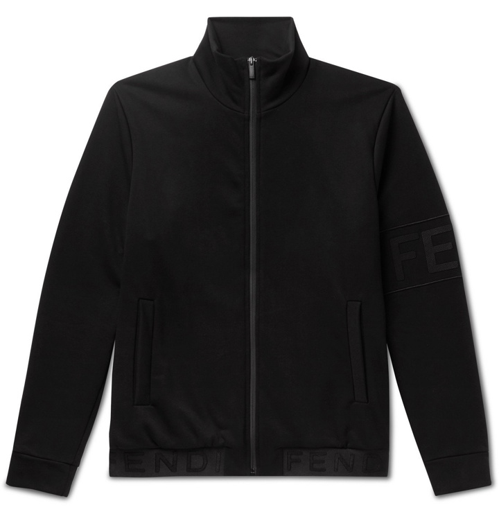Photo: Fendi - Logo-Appliquéd Cotton-Blend Jersey Track Jacket - Black