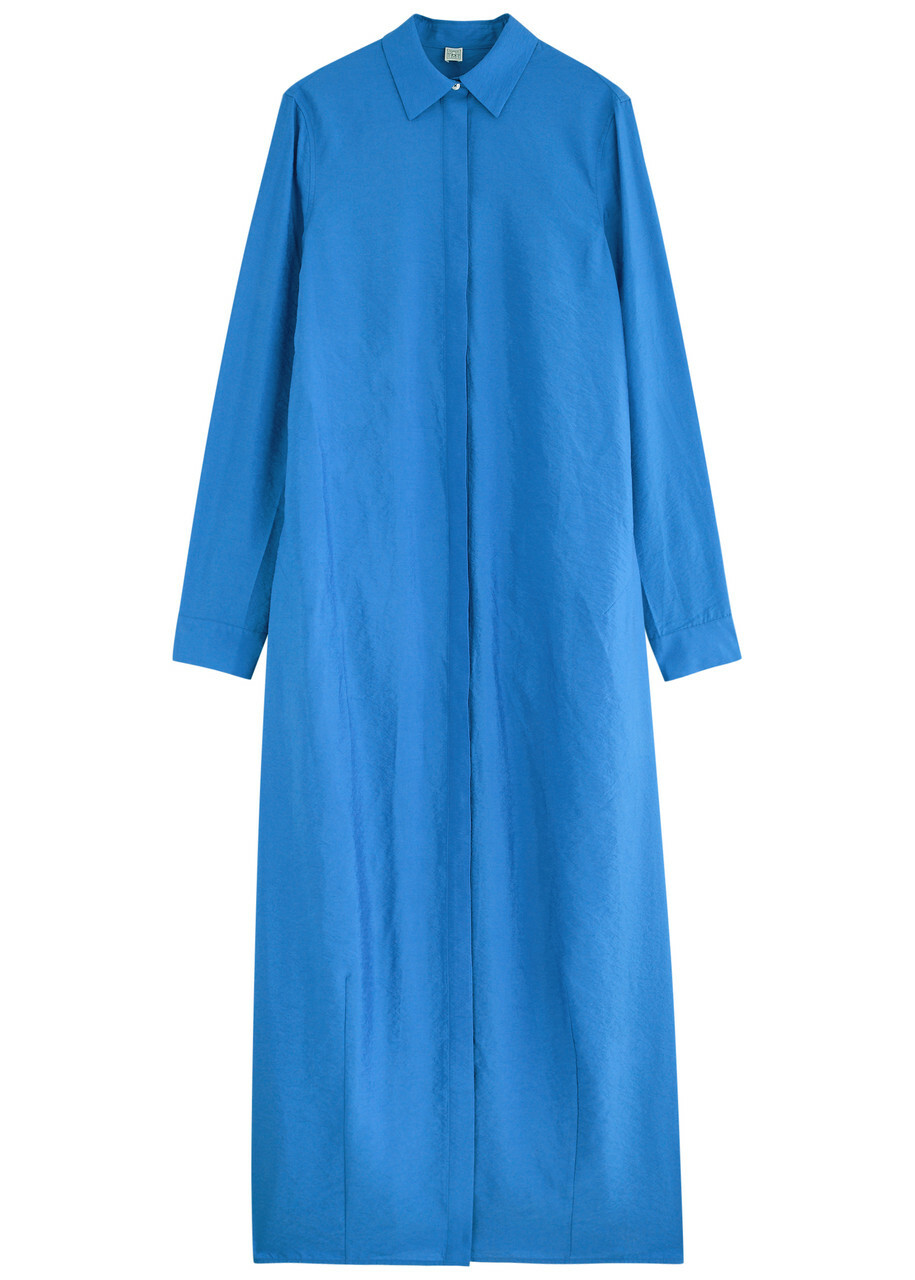 Toteme Crinkled Silk-blend Maxi Shirt Dress Blue Toteme Toteme Crinkled Silk-blend Maxi Shirt Dress Blue Toteme