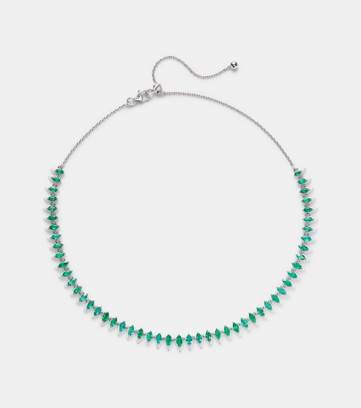 Kamyen 18kt white gold and enamel choker with emeralds