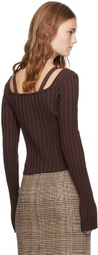 Recto Brown Scoop Neck Fitted Sweater