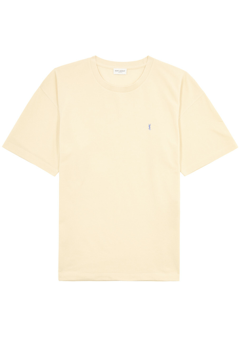 Saint Laurent Cassandre Logo-embroidered Cotton-blend T-shirt Yellow