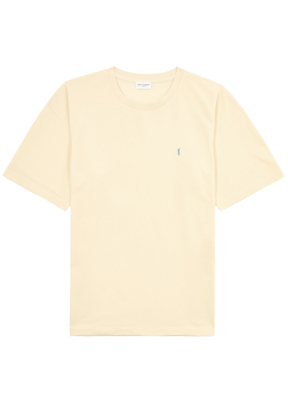 Photo: Saint Laurent Cassandre Logo-embroidered Cotton-blend T-shirt Yellow