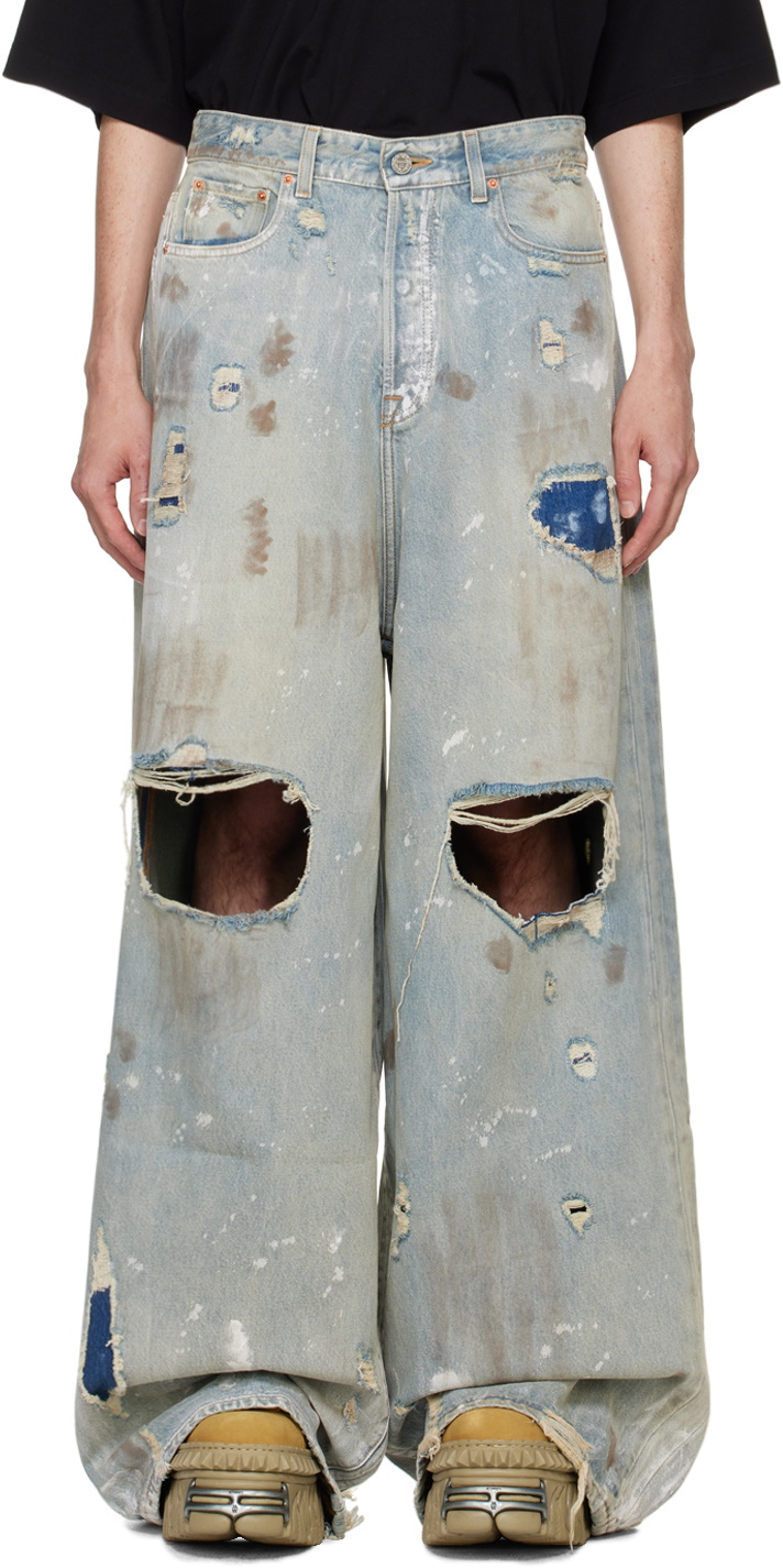 【関税込み】VETEMENTS ブルー Trashed Big Shape ジーンズ VETEMENTS Blue Trashed Big Shape Jeans Vetements
