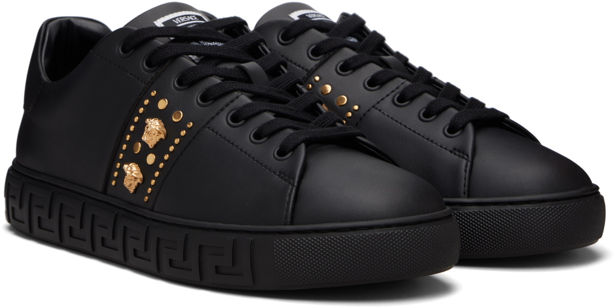 Versace Black Greca Embellished Nylon Faux-Leather Sneakers