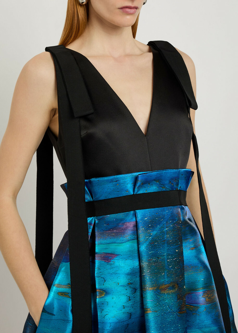 Roksanda Runa Printed Satin Midi Dress Black
