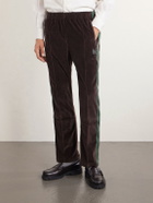 Needles - Bootcut Logo-Embroidered Striped Velour Track Pants - Brown