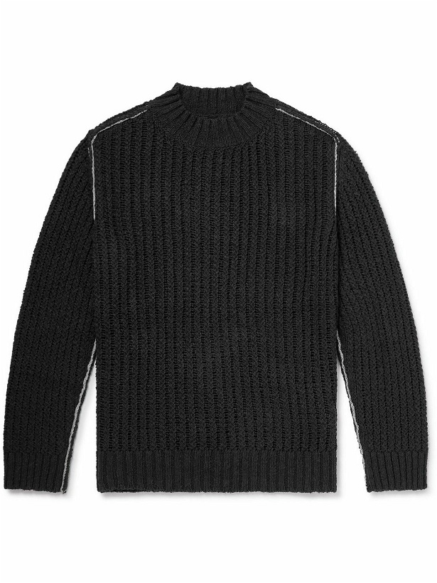Photo: Mr P. - Ribbed Open-Knit Cotton Sweater - Black