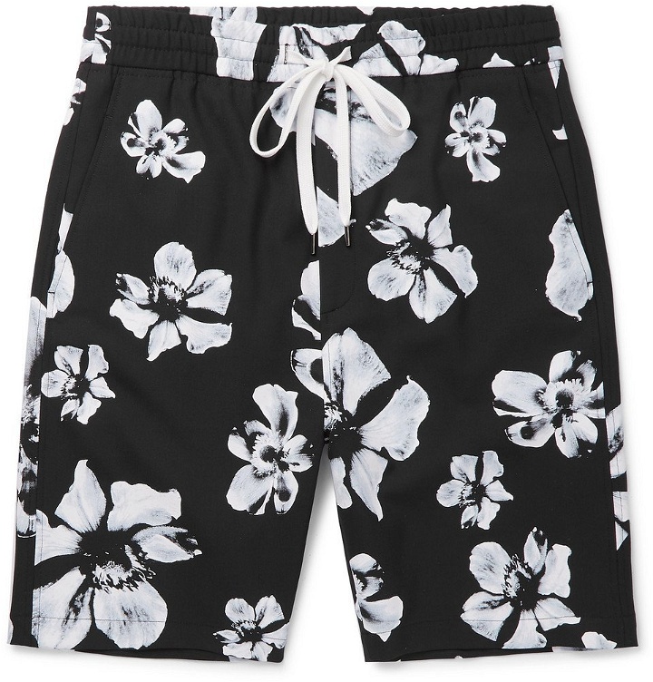 Photo: Neil Barrett - Floral-Print Twill Drawstring Shorts - Black