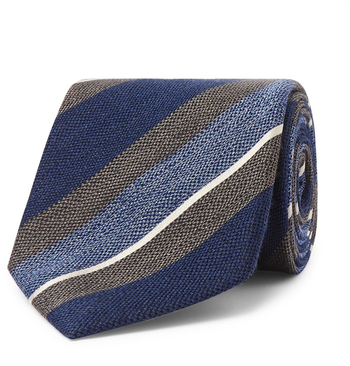 Photo: Bigi - 8cm Striped Silk and Wool-Blend Tie - Blue