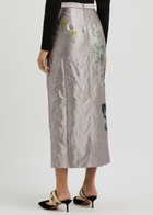 Erdem Floral-print Crinkled Satin Midi Skirt Purple
