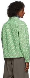 We11done Green Allover Logo Denim Jacket