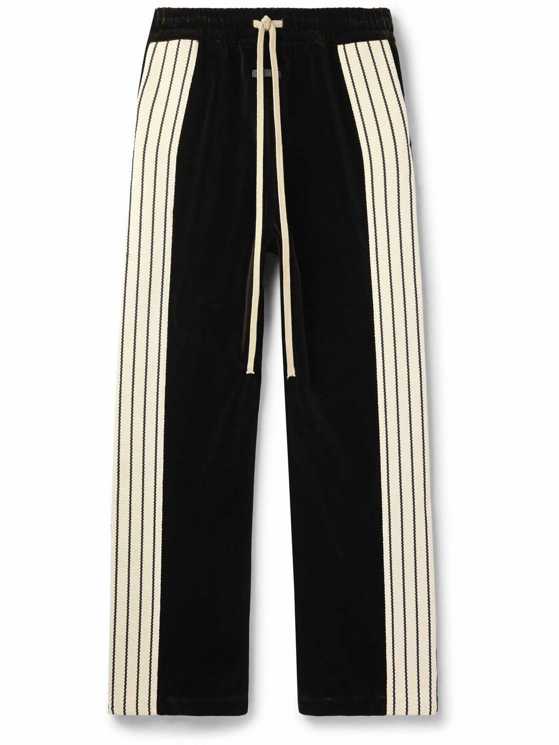 Photo: Fear of God - Forum Striped Canvas-Trimmed Cotton and Modal-Blend Velvet Sweatpants - Black