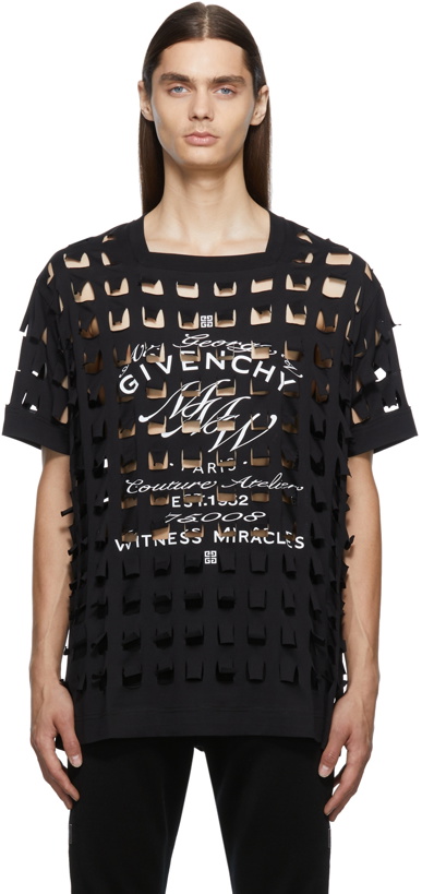 Photo: Givenchy Black Oversized Perforated Jersey Crest T-Shirt