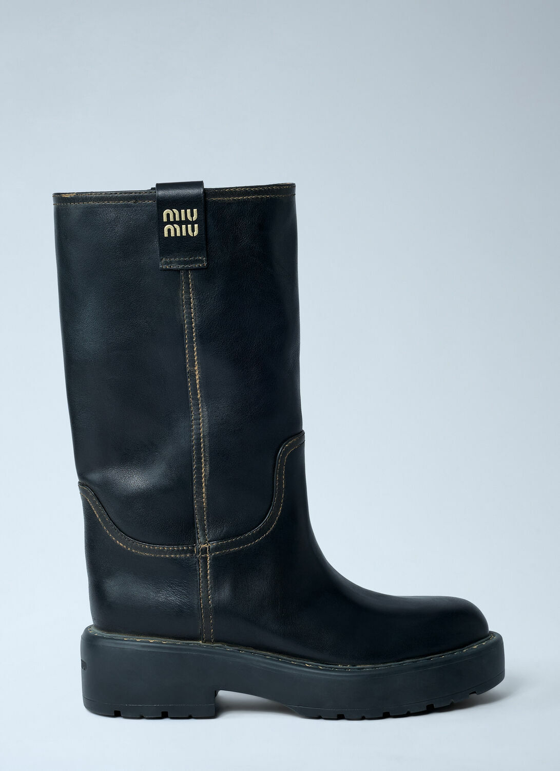 Miu Miu Leather Logo Motif Boots