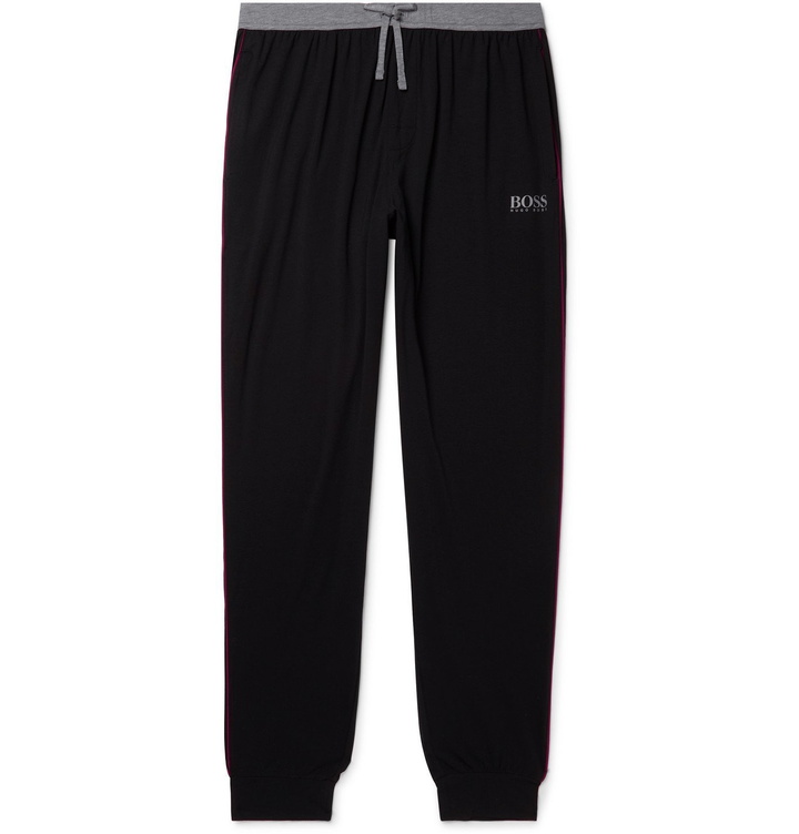 Photo: HUGO BOSS - Balance Tapered Stretch Cotton and Modal-Blend Jersey Pyjama Trousers - Blue