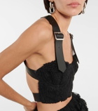 Noir Kei Ninomiya Leather-trimmed teddy fleece bustier