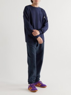 Abc. 123. - Straight-Leg Webbing-Trimmed Logo-Embroidered Cotton-Blend Jersey Sweatpants - Blue