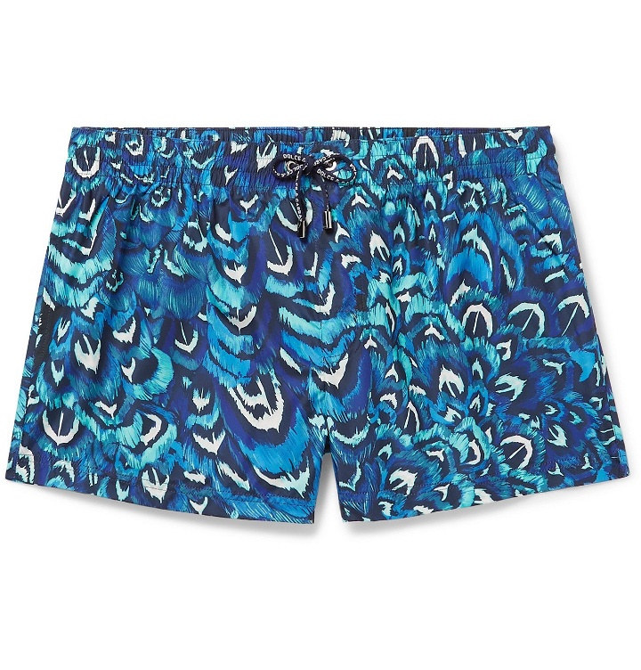 Photo: Dolce & Gabbana - Slim-Fit Short-Length Printed Swim Shorts - Blue