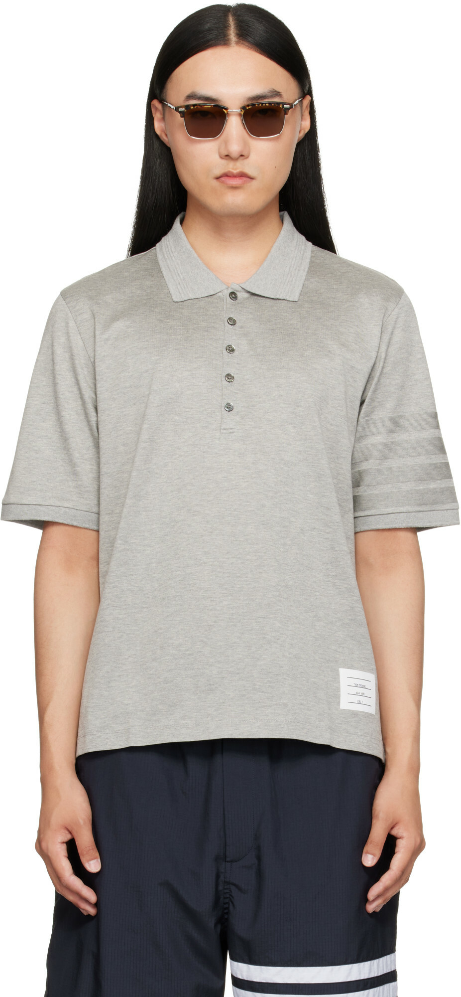 Thom Browne Gray Jersey Ottoman 4-Bar Polo