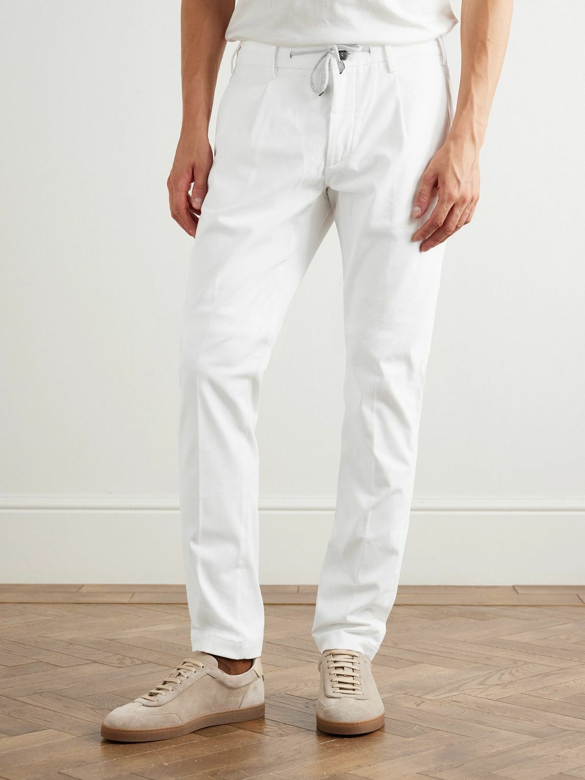 Eleventy - Straight-Leg Pleated Cotton-Blend Twill Trousers - White
