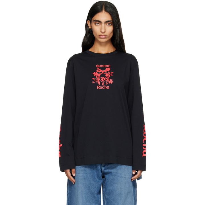 Photo: Simone Rocha Black 'Coming Up Roses' Print Long Sleeve T-shirt