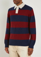 Begg & CO Hooped Striped Cashmere Polo Jumper Navy
