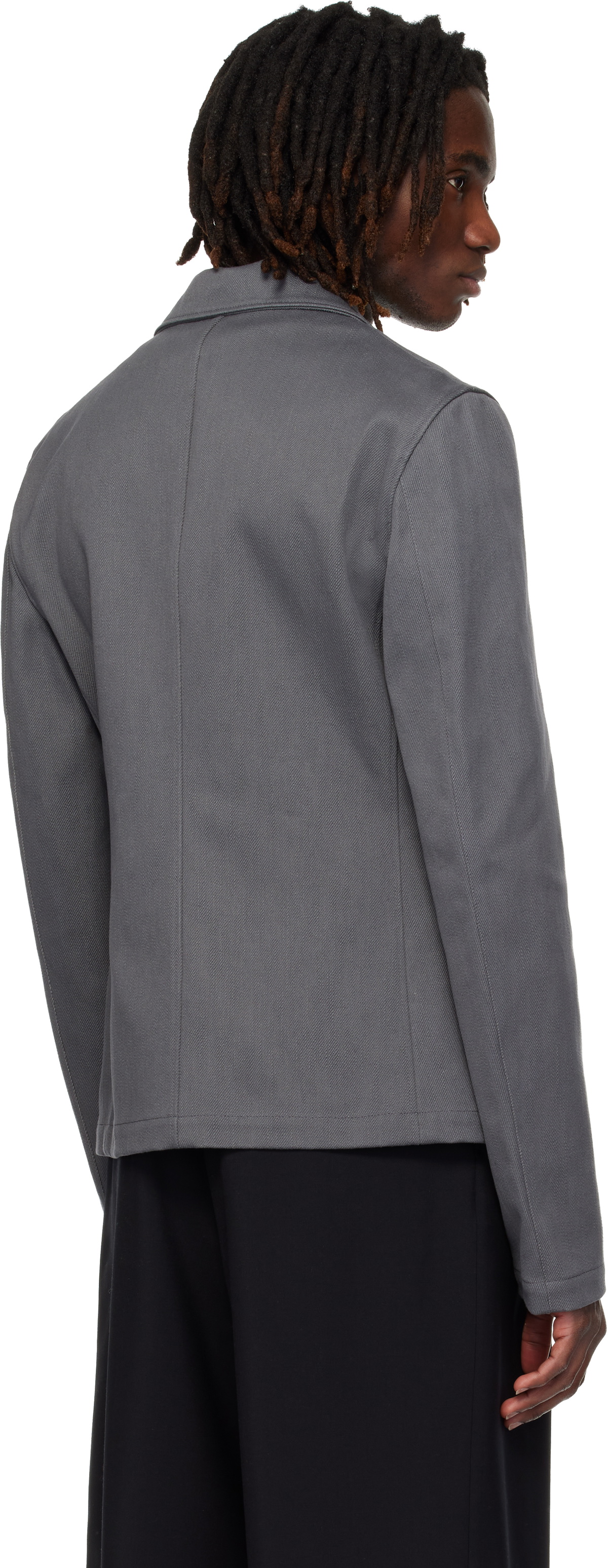 Rier Gray Notched Lapel Denim Blazer
