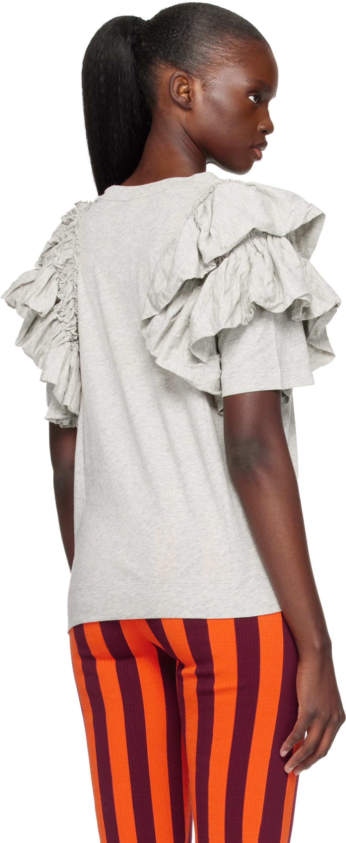 Dries Van Noten Gray Ruffled T-shirt