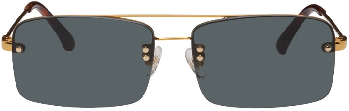 Photo: Dries Van Noten Gold Linda Farrow Edition Rectangular Sunglasses