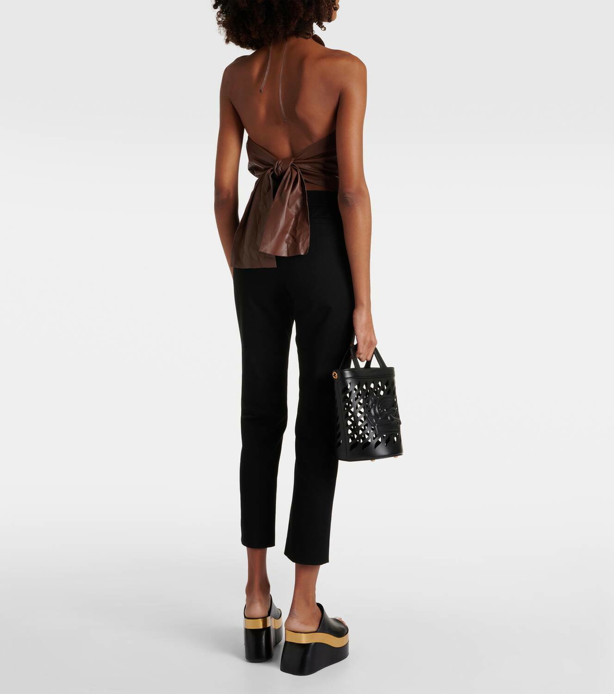 Johanna Ortiz Gathered halterneck leather top
