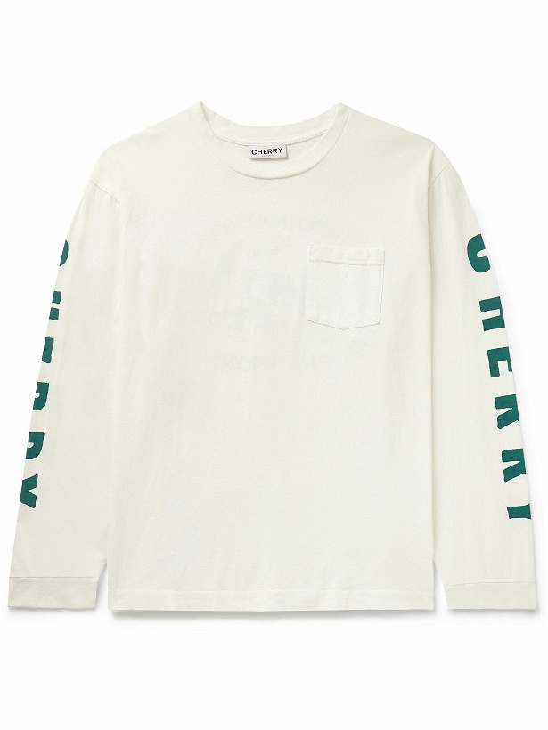 Photo: CHERRY LA - Garment-Dyed Stone-Washed Logo-Print Cotton-Jersey T-Shirt - Neutrals
