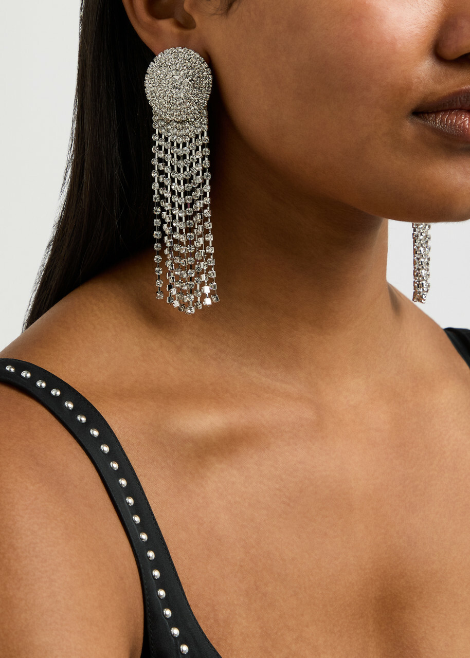 Self-portrait Crystal-embellished Fringe Silver-plated Drop Earrings - One Size