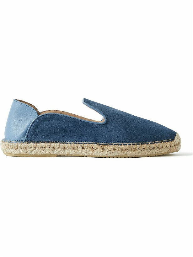 Photo: Frescobol Carioca - Veluso Collapsible-Heel Leather-Trimmed Suede Espadrilles - Blue