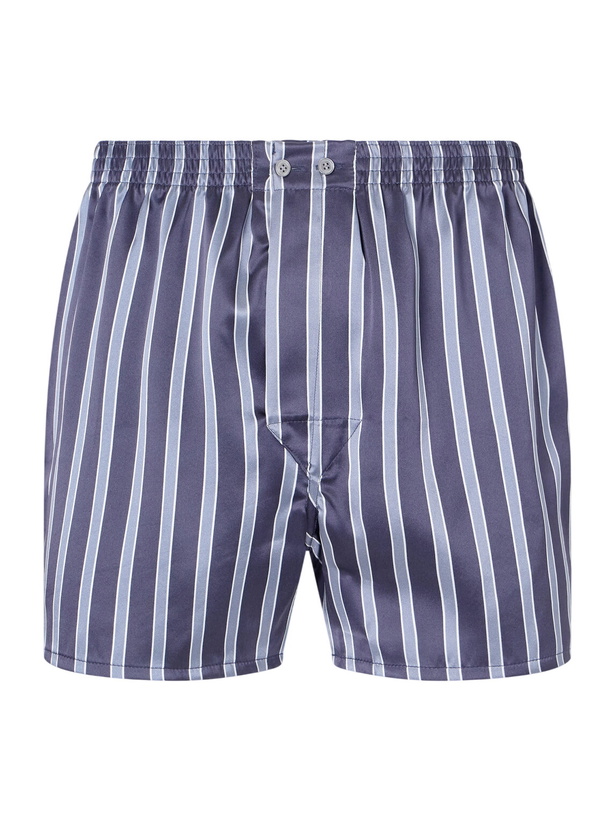 Photo: Derek Rose - Brindisi 123 Striped Silk-Satin Boxer Shorts - Blue