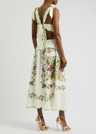 Farm Rio Tropical Romance Floral-embroidered Linen-blend Midi Dress White  Farm Rio