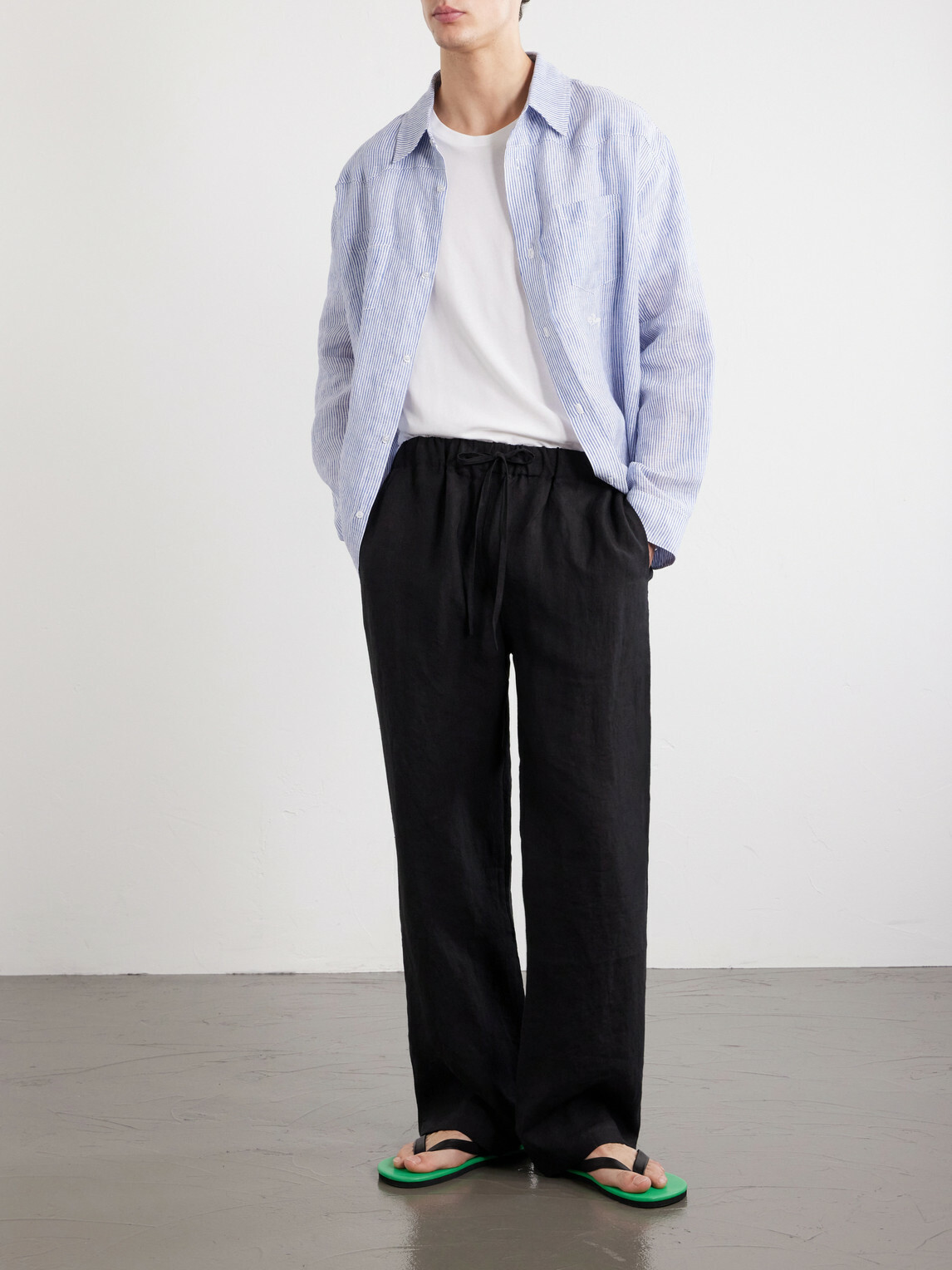 Cherry Los Angeles - Striped Linen Western Shirt - Blue