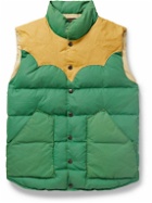RRL - Leather-Trimmed Padded Quilted Recycled-Nylon Gilet - Green