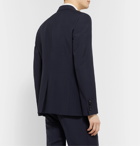 Alexander McQueen - Navy Slim-Fit Silk-Satin Jacquard-Trimmed Wool and Mohair-Blend Suit Jacket - Blue