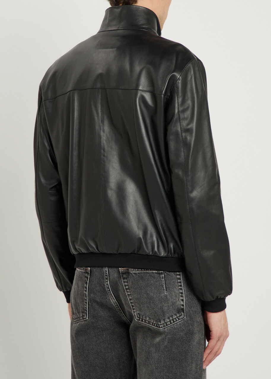 Emporio Armani High-neck Leather Jacket Black