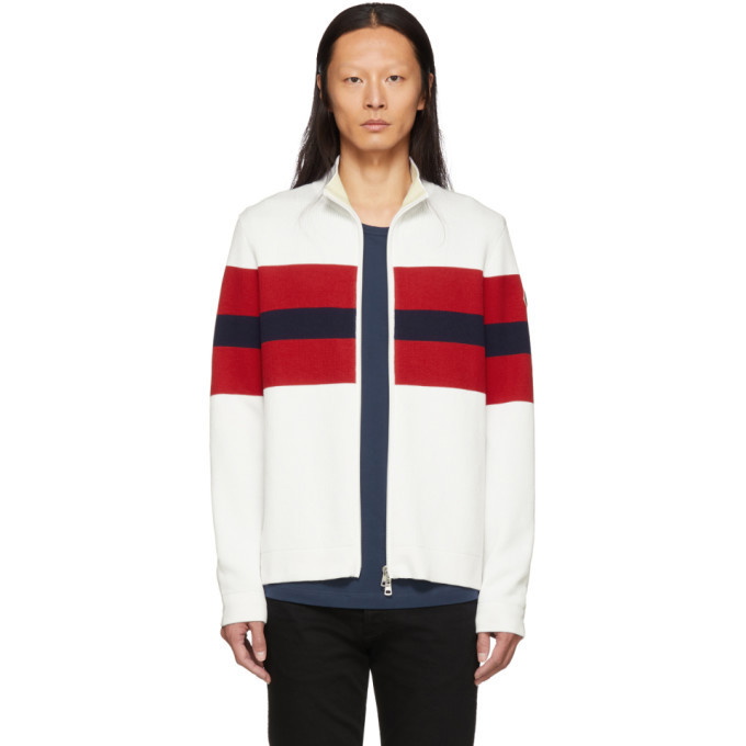 Photo: Moncler White and Red Zip-Up Cardigan
