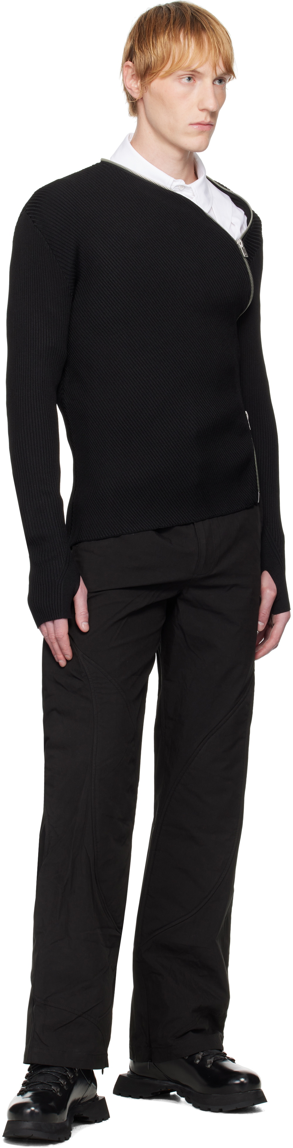 HELIOT EMIL Black Tied Zip Knit Sweater Heliot Emil
