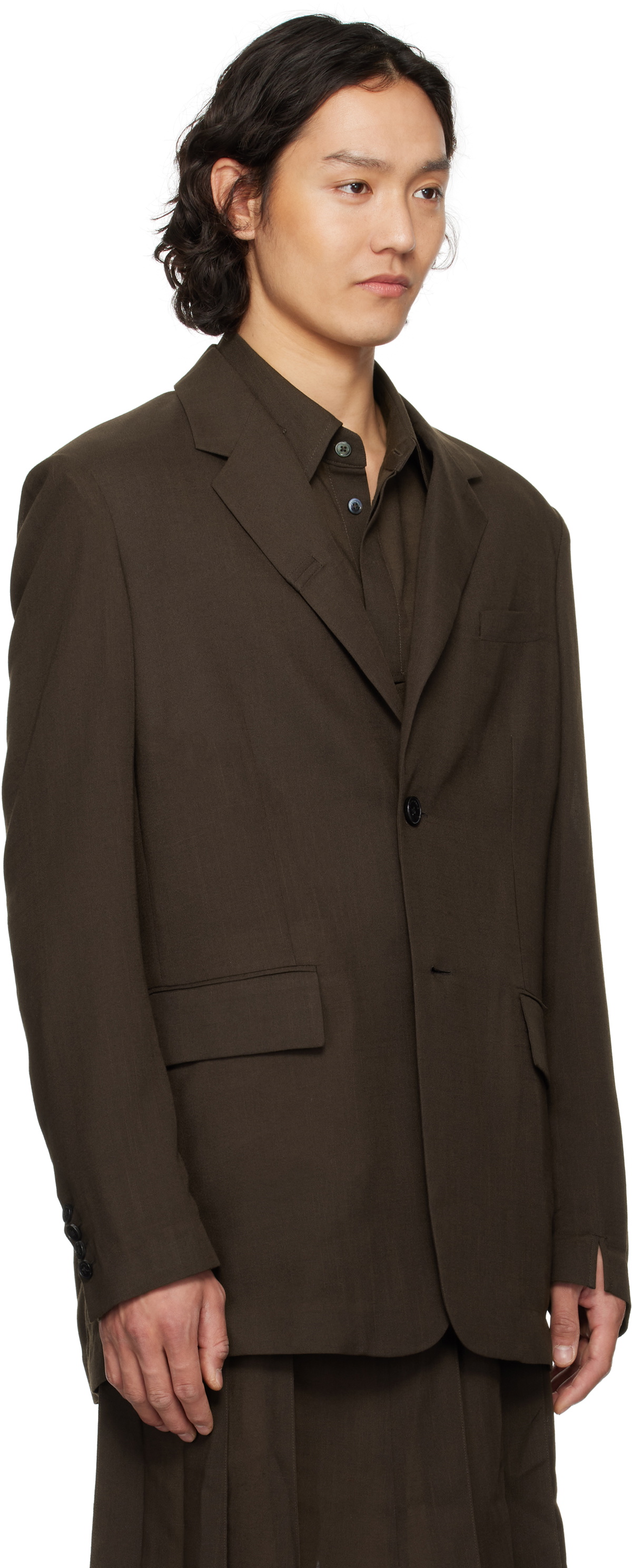 Feng Chen Wang Brown Semi-Transparent Blazer