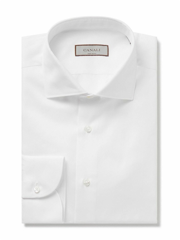 Photo: Canali - Slim-Fit Cutaway-Collar Cotton-Twill Shirt - White